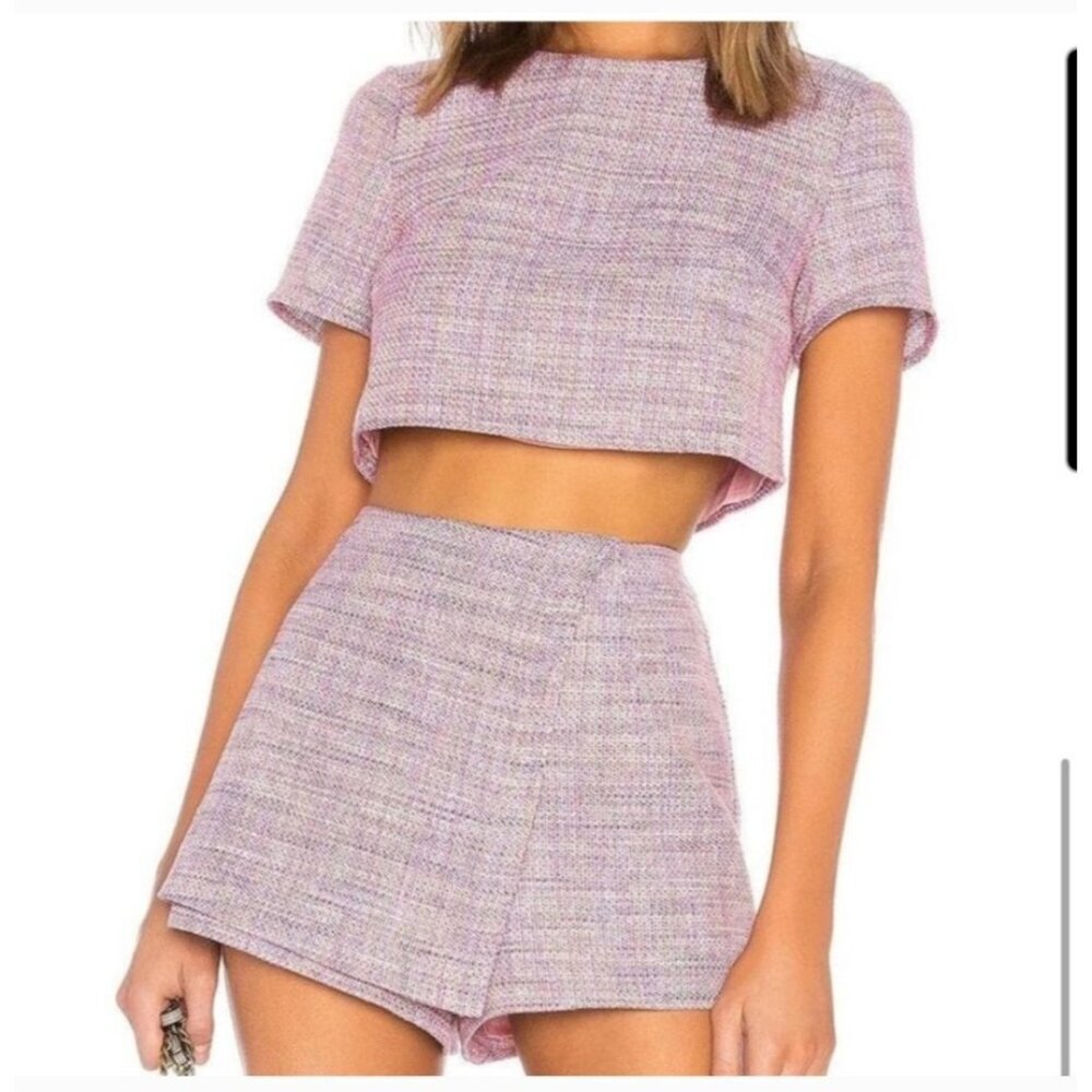 NWT!! Lovers + Friends Top  XL Pink Multi Tweed Short Sleeve Cropped Casual